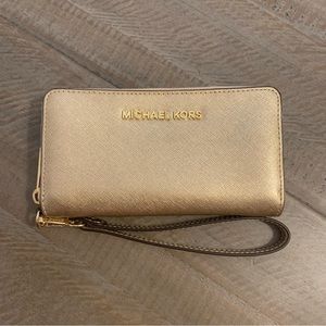 Michael Kors Gold Saffiano Leather Smartphone Wallet